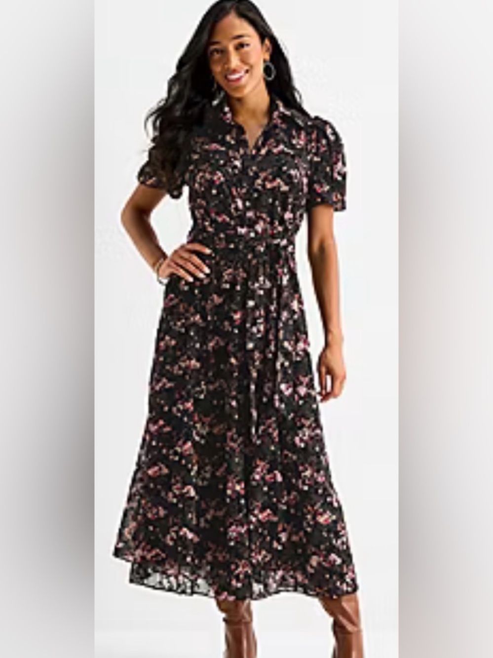 52seven Burnout Short Sleeve Floral Lined Button Down Dress Size 2 Whimsical